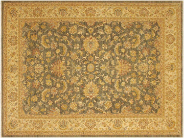 handmade Transitional Kafkaz Lt. Green Tan Hand Knotted RECTANGLE WOOL&SILK area rug 9x12